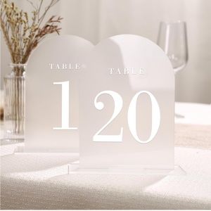 Frosted Arch Wedding Table Numbers with Stands 1-20, 5x7 Acrylic Signs
